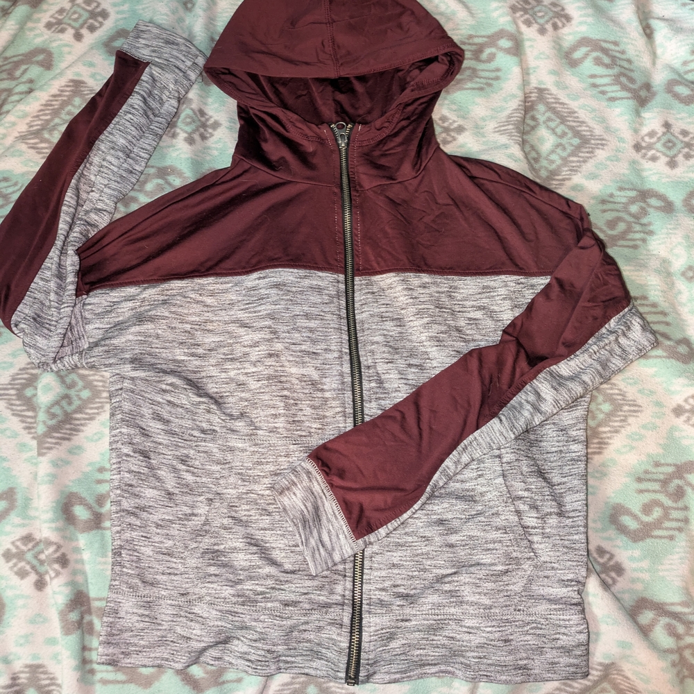 Stylish Maroon and Gray Zip-Up Hoodie